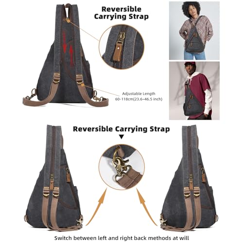 KL928 Canvas Sling Bag - Small Crossbody Backpack Shoulder Casual Daypack Rucksack for Men Women(Large Version) - Image 3
