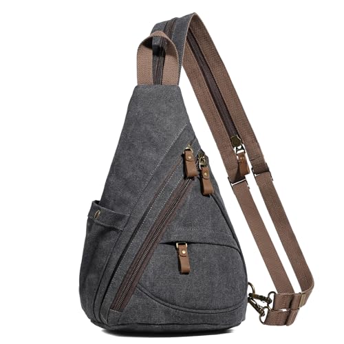 KL928 Canvas Sling Bag - Small Crossbody Backpack Shoulder Casual Daypack Rucksack for Men Women(Large Version) - Image 1