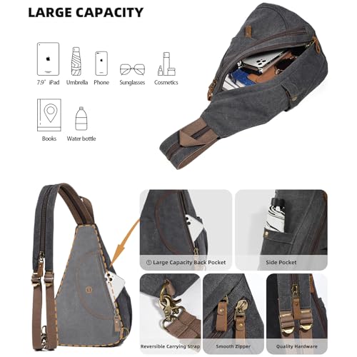 KL928 Canvas Sling Bag - Small Crossbody Backpack Shoulder Casual Daypack Rucksack for Men Women(Large Version) - Image 4