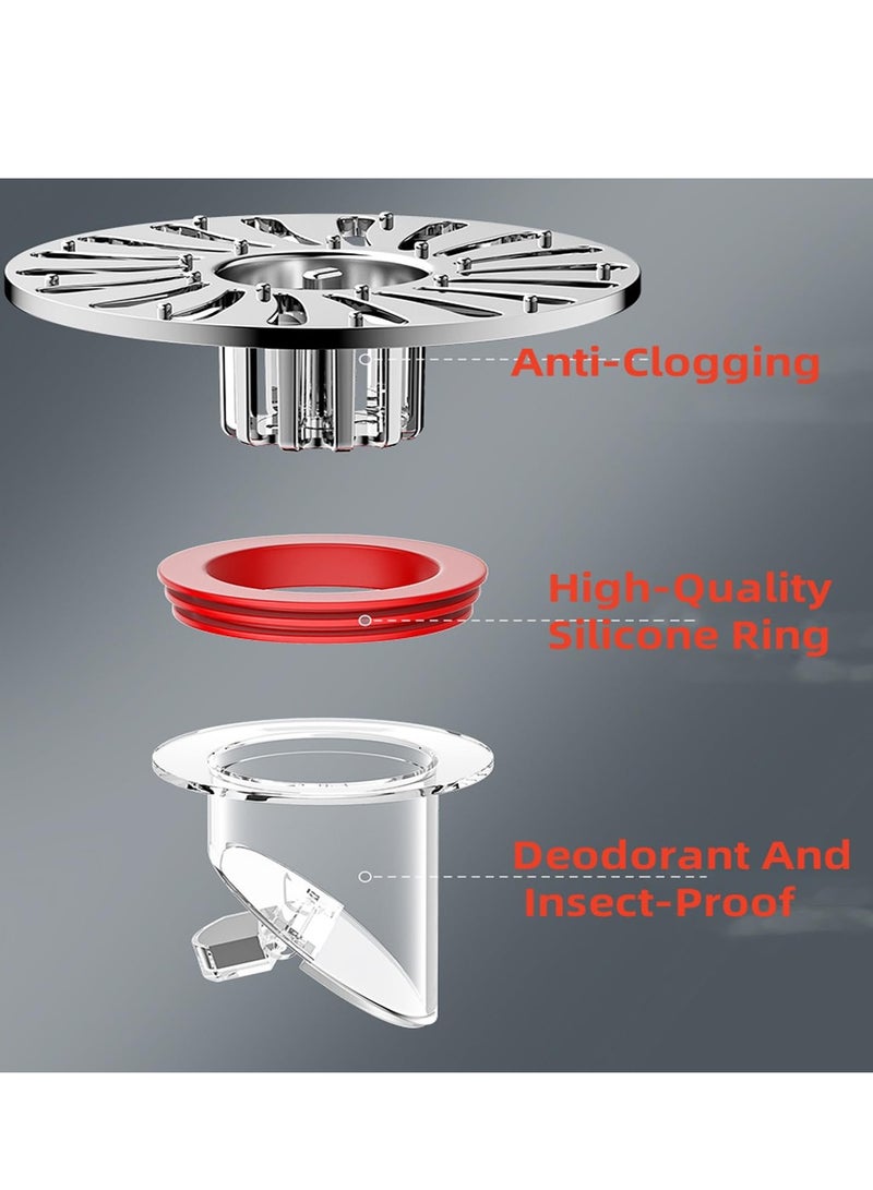 Excefore غطاء صرف الأرضيات، مضاد للرائحة لصرف الأرضيات، تصريف جاذبية جديد وفلتر مزيل للرائحة، بدون مزيل رائحة فلتر، مضاد للاحتقان للتدفق المعاكس، لاستبدال سدادة حوض الحمام (مجموعة كبيرة رمادية) - Image 5