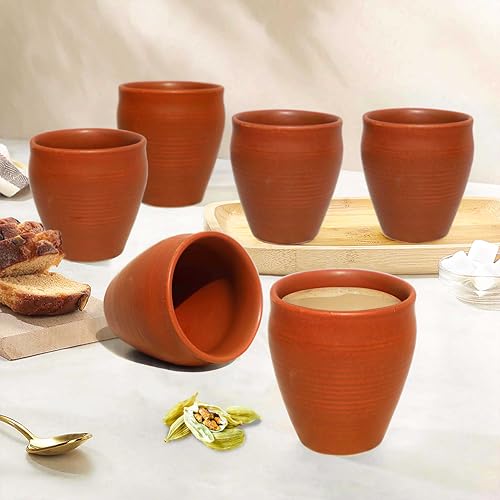 Pure Source India Ceramic Tea/Coffee Cup - 8 Pieces, Brown, 150 ml - Image 1