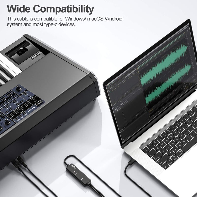 Fasgear كابل MIDI USB C من فاسجير مع محول Type C إلى USB، كابل MIDI بطول 6 أقدام من Type C إلى الإدخال والإخراج لبيانو لوحة المفاتيح إلى الكمبيوتر المحمول، محول واجهة MIDI إلى USB C لنظام ويندوز، أندرويد، ماك أو إس - Image 3