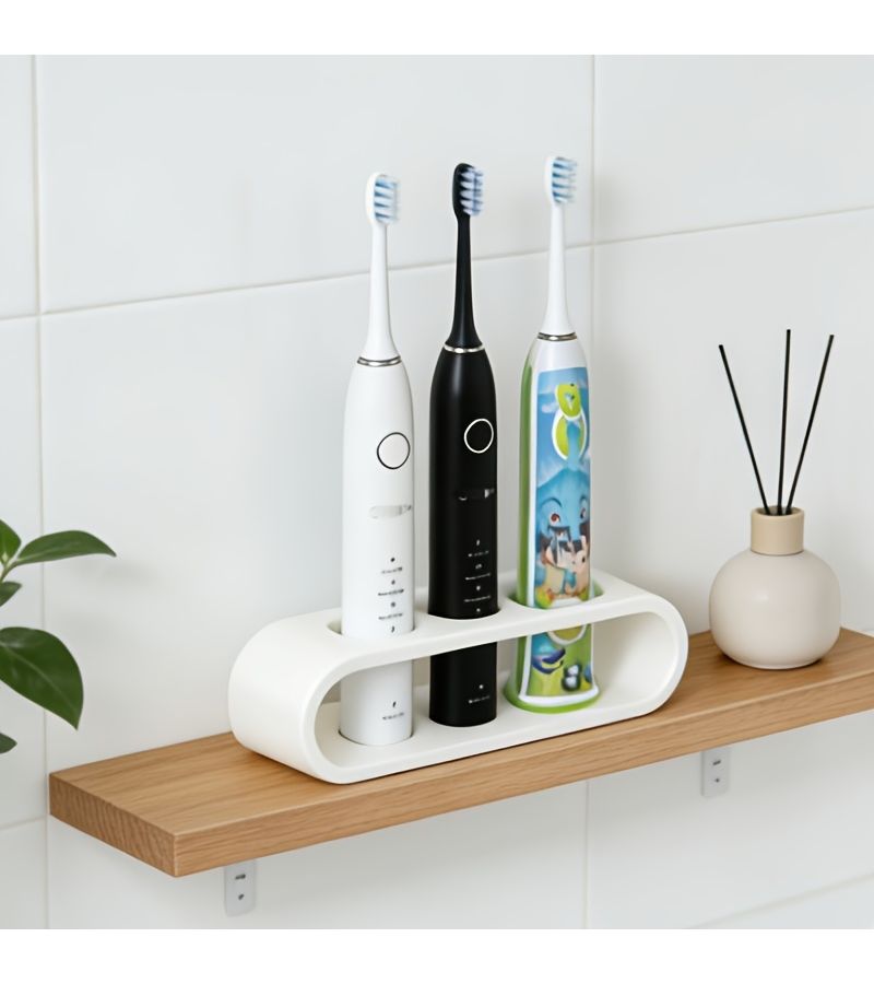 Punch Free Electric Toothbrush Storage Rack Black 3 Holes Bathroom Washstand Drain Holder - Image 1