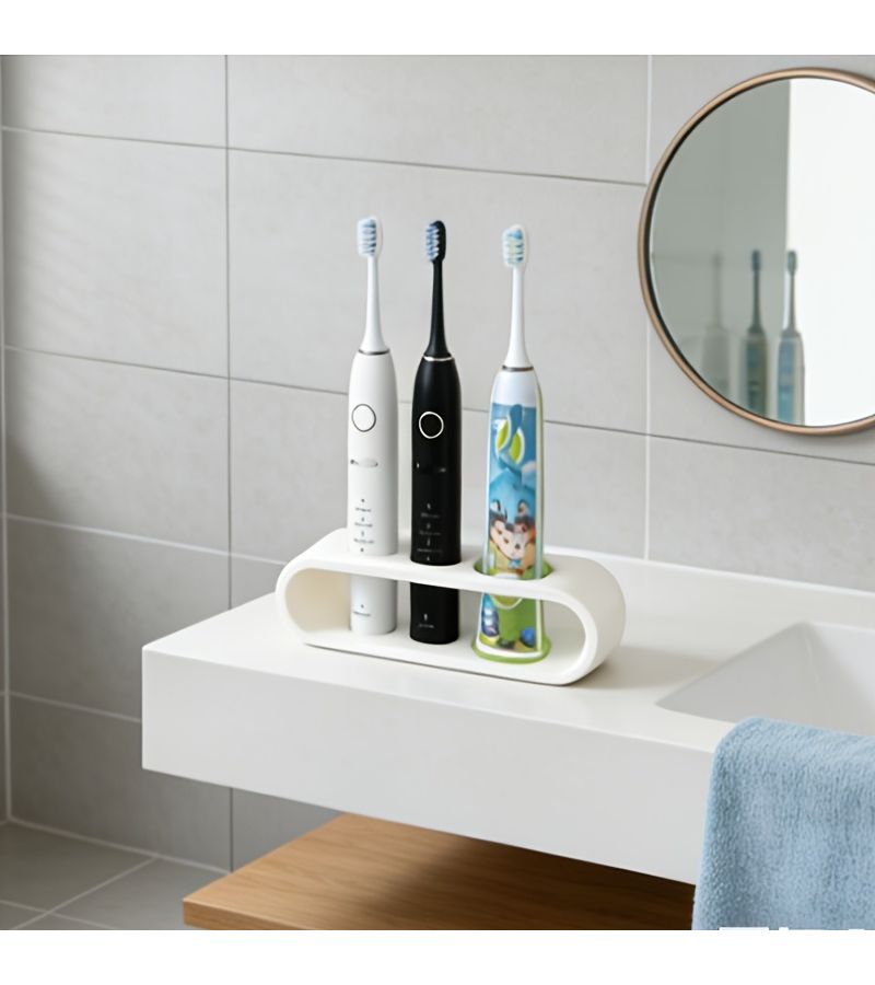 Punch Free Electric Toothbrush Storage Rack Black 3 Holes Bathroom Washstand Drain Holder - Image 5