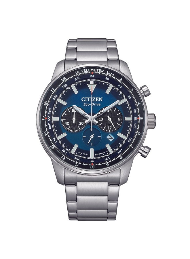 CITIZEN ساعة كروغراف إيكو درايف CA4500-91L، 44 مم بقرص أزرق، علبة وسوار من الفولاذ المقاوم للصدأ، مقاومة للماء حتى 100 م - Image 2