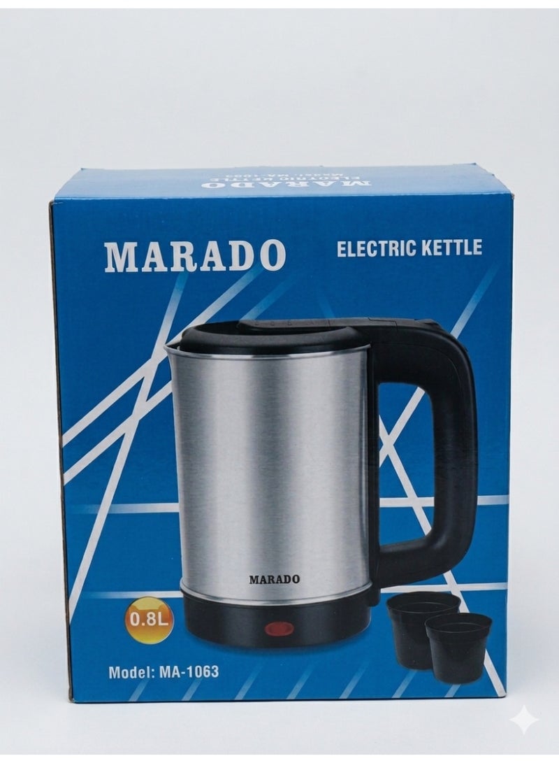 MARADO MA-1063 Portable Electric Kettle, 0.8L, Stainless Steel Body, Rapid Boiling Water Heater with Indicator Light, Silver/Black - Image 3