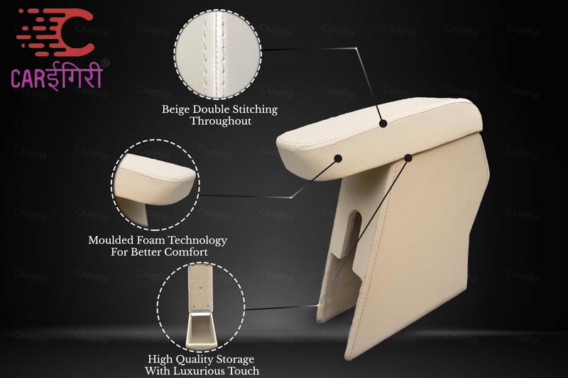 Carigiri Premium Car Centre Armrest for Honda Amaze with High Density Moulded Foam Technology And Storage Compartment (Nappa Leatherette,Beige Double Stitching)(Models-2018-2024) - Image 3