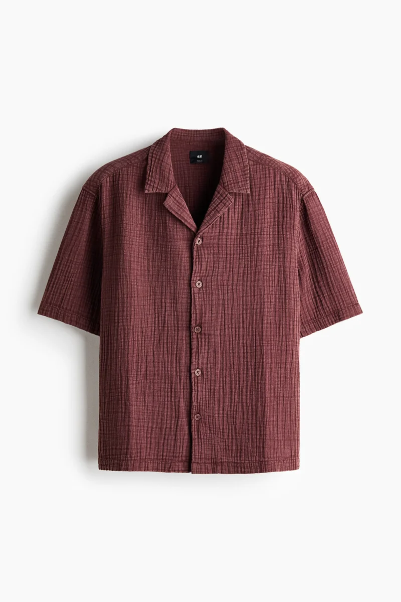 H&M  Relaxed Fit Short-sleeved muslin shirt for Men | Best Price UAE