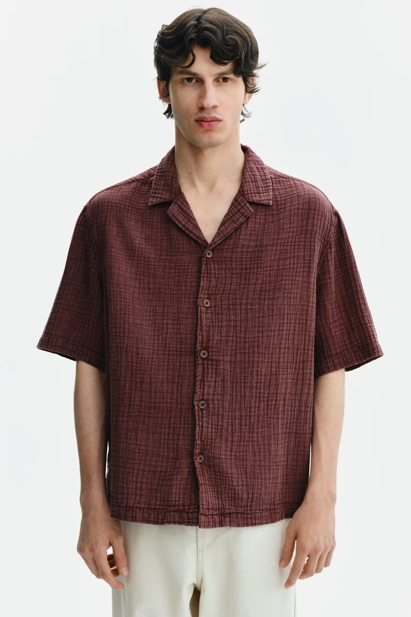 H&M  Relaxed Fit Short-sleeved muslin shirt for Men | Best Price UAE