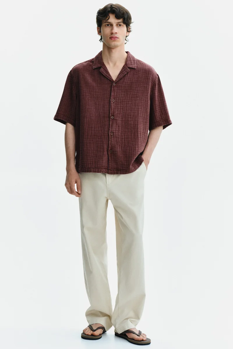 Relaxed Fit Short-sleeved muslin shirt