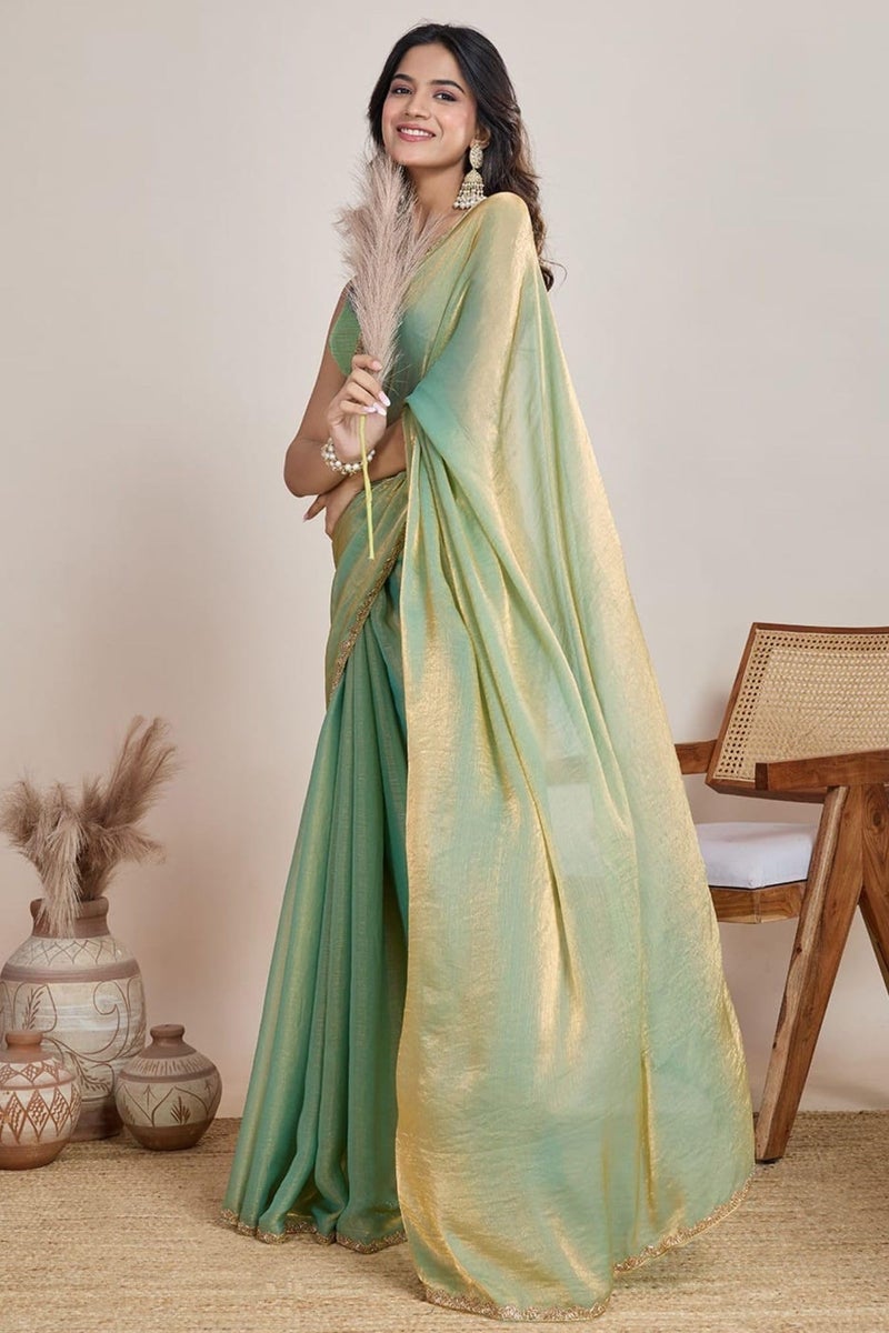 SGF11 Women's Tissue Pure Soft Silk Saree With Unstitched Blouse Piece (Sea Green) - Image 5