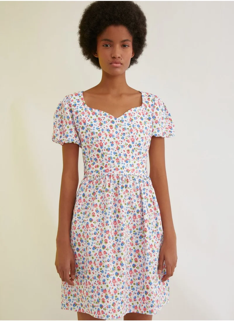 trendyol Sweet Heart Neck Printed Dress