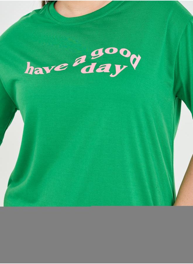 Styli - Contrast Slogan Print Drop Shoulder Sleep T-Shirt Dress - Image 1