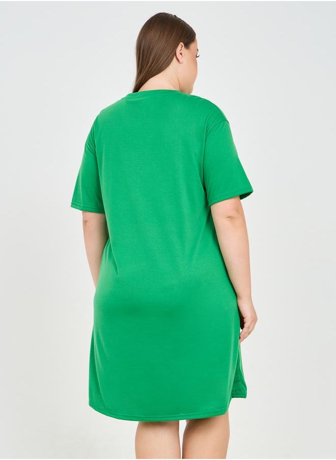 Styli - Contrast Slogan Print Drop Shoulder Sleep T-Shirt Dress - Image 1