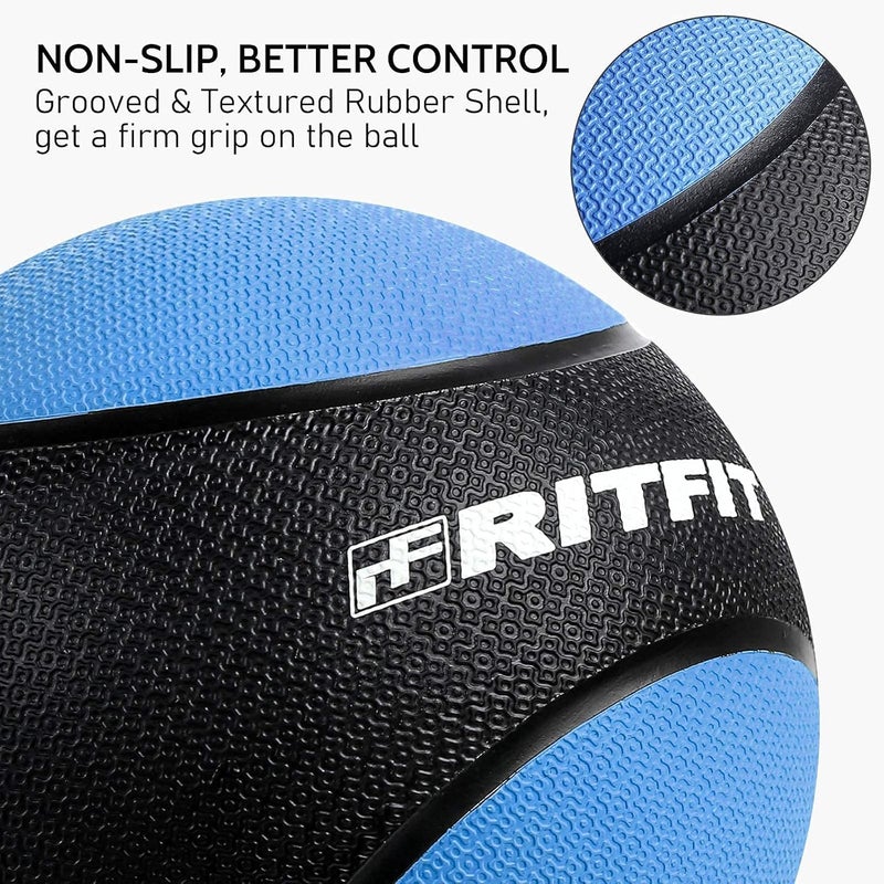 RitFit Weighted Medicine Ball - Non-Slip Rubber Shell & Dual Texture Grip - Workout Exercise Ball for Core Strength, Balance Training, Coordination Fitness - Multiple Weights & Colors - Image 2