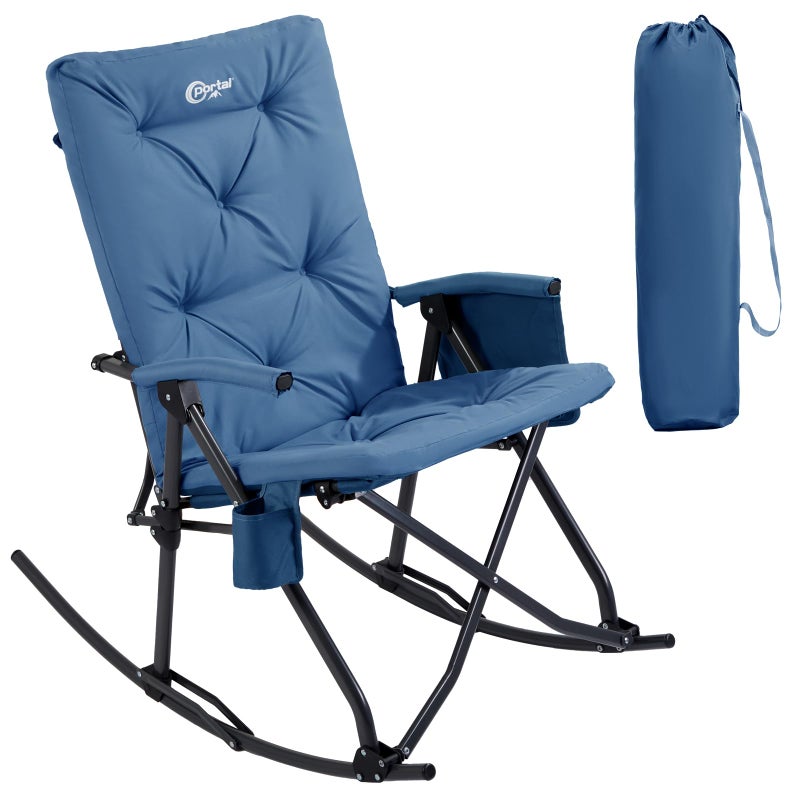 Portal Folding Rocking Camping Chair Outdoor, Thick Padded Rocking Recliner Chair Portable Camping Rocker for Patio Front Porch Backyard Lawn Living Room, Supports 400 LBS, Blue - Image 1