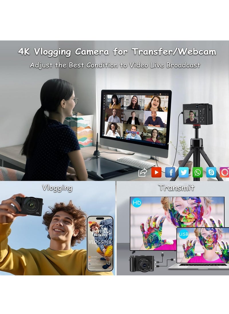Hicomony 4K Digital Camera for Photography, 32GB TF Card, 64MP Autofocus Vlogging Camera for YouTube with 3'' 180°Flip Screen, 16X Digital Zoom Anti-Shake Compact Travel Camera  - Image 2