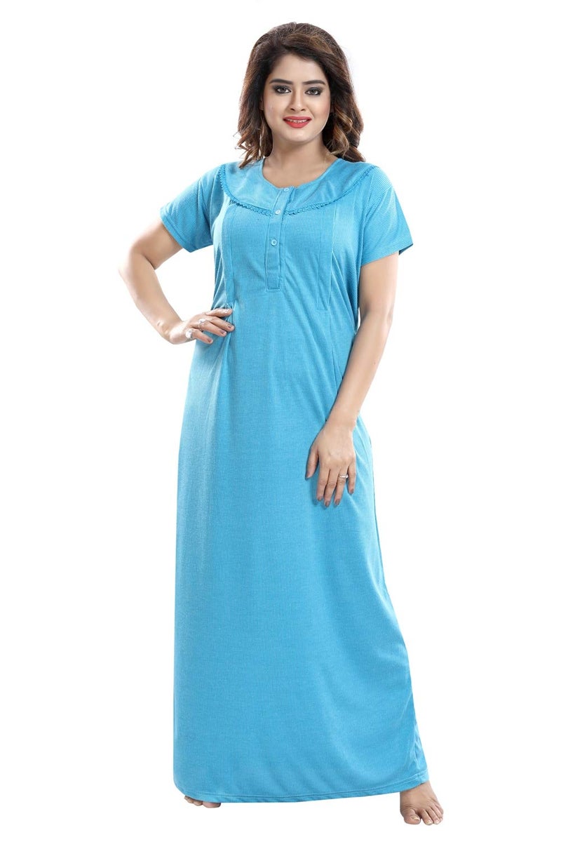 Fabme Women's Cotton Textured Maxi Maternity Night Dress (NW0142_Sea Green_Free Size_Rama, Sea Green_Free Size) - Image 5