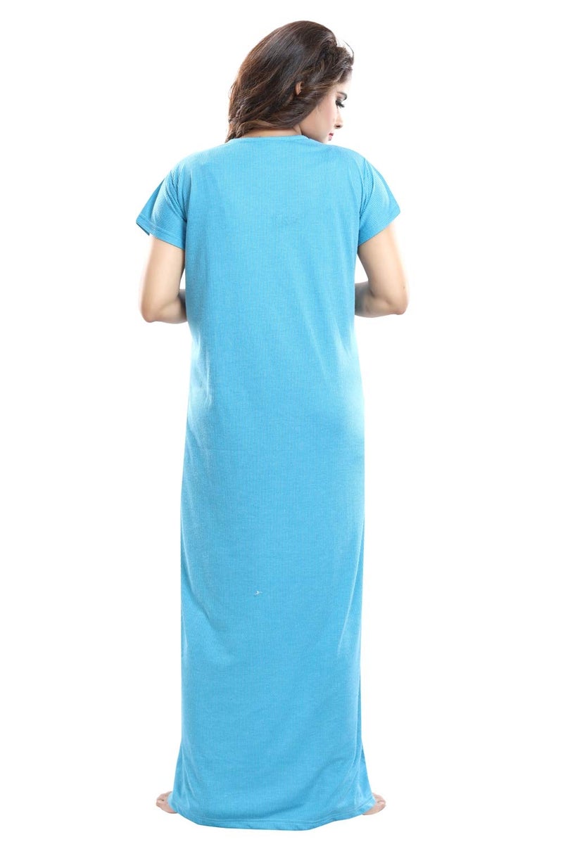Fabme Women's Cotton Textured Maxi Maternity Night Dress (NW0142_Sea Green_Free Size_Rama, Sea Green_Free Size) - Image 2