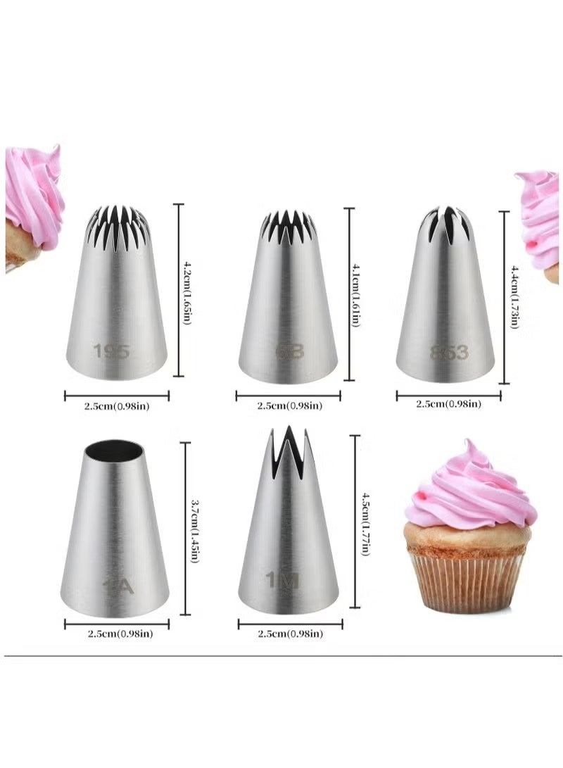 5PCS Large Piping Tips Set, Yakumuz Stainless Steel Cake Decorating Tips, Frosting Icing Tips for Cupcakes, Cake, Cookie and Decorating - Image 2