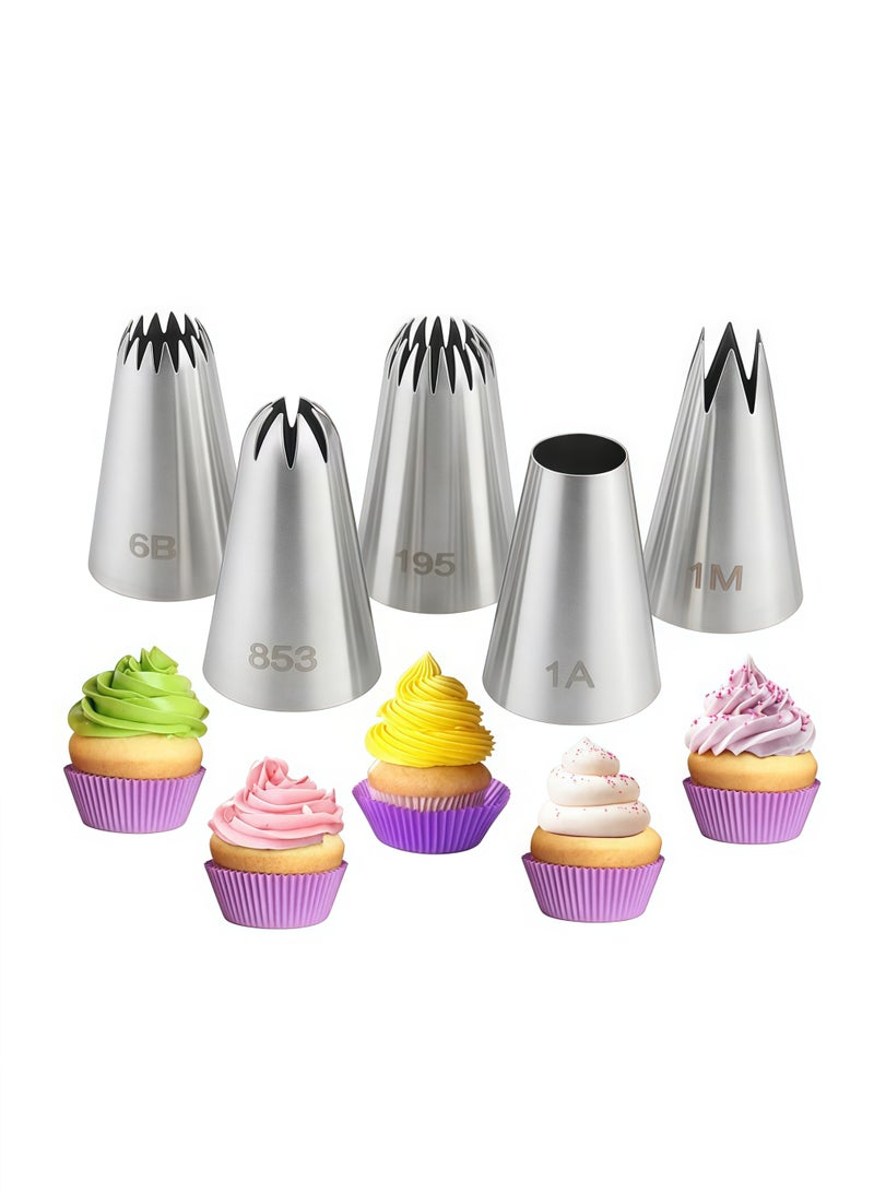 5PCS Large Piping Tips Set, Yakumuz Stainless Steel Cake Decorating Tips, Frosting Icing Tips for Cupcakes, Cake, Cookie and Decorating - Image 1