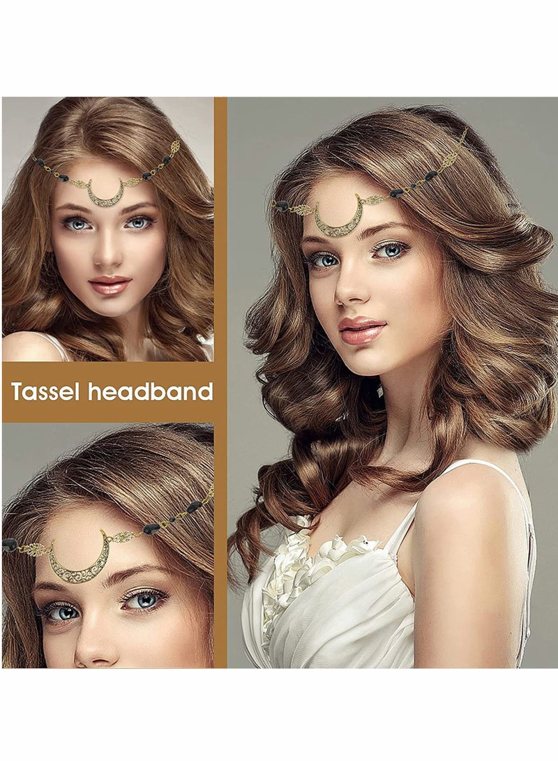 KASTWAVE Head Chain, Wedding Jewelry Chain, Moon Stars Gold Jewelry Headpiece, Rhinestone Forehead Headbands Vintage Hair Chain, Decorations Headpiece Accessories for Women (Copper Black Water Drop) - Image 1