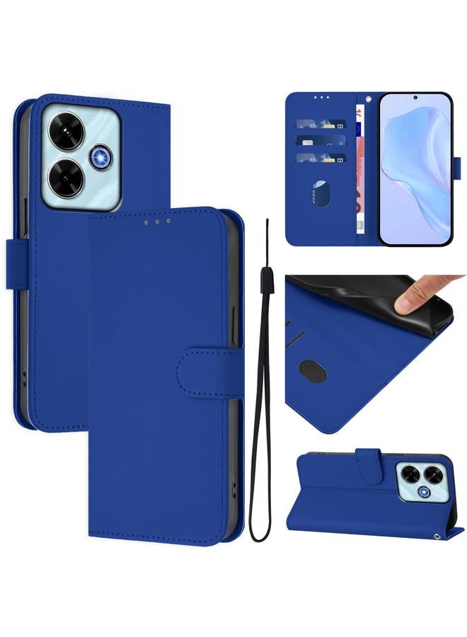 Case For Xiaomi Poco M6 4G Skin Feel Solid Color Leather Phone Case with Lanyard
