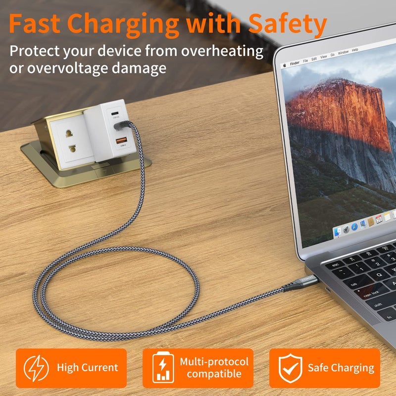 JXMOX USB C to USB C Cable (2 Pack 3.3ft), 60W (3A) Type C Fast Charging Cord Charger Compatible with iPhone 17 16 15 Pro Max, MacBook, iPad Pro Air 4, Samsung Galaxy S25 S24 S23 S22 S21 Ultra (Grey) - Image 4