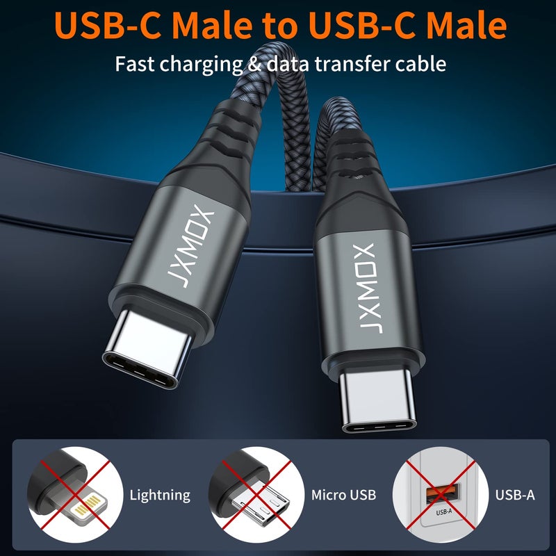 JXMOX USB C to USB C Cable (2 Pack 3.3ft), 60W (3A) Type C Fast Charging Cord Charger Compatible with iPhone 17 16 15 Pro Max, MacBook, iPad Pro Air 4, Samsung Galaxy S25 S24 S23 S22 S21 Ultra (Grey) - Image 2