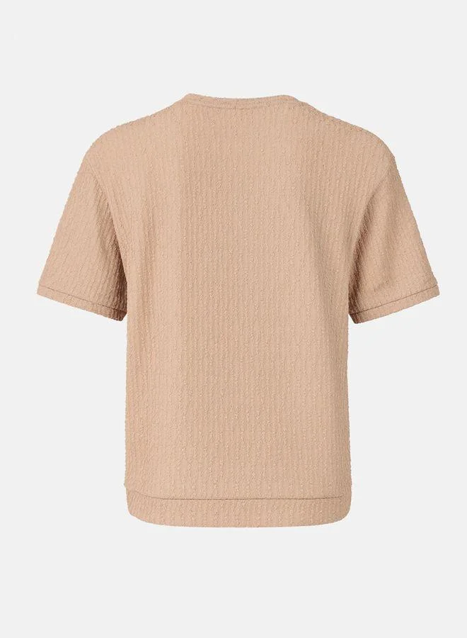 The Indian Garage Co  Men Boxy Fit Textured Round Neck Half Sleeves Crew Neck T-Shirt for Men | Best Price UAE