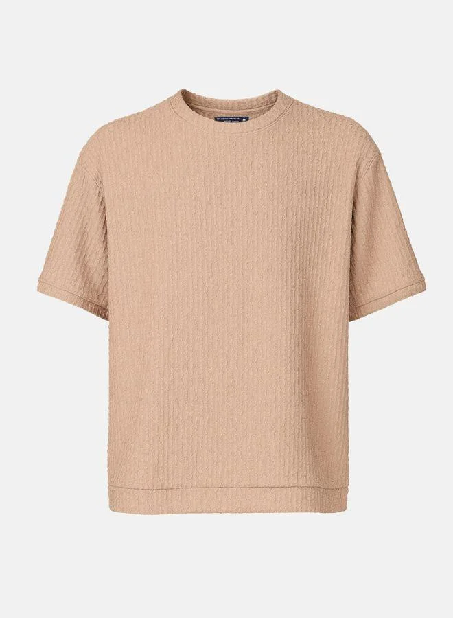 The Indian Garage Co  Men Boxy Fit Textured Round Neck Half Sleeves Crew Neck T-Shirt for Men | Best Price UAE
