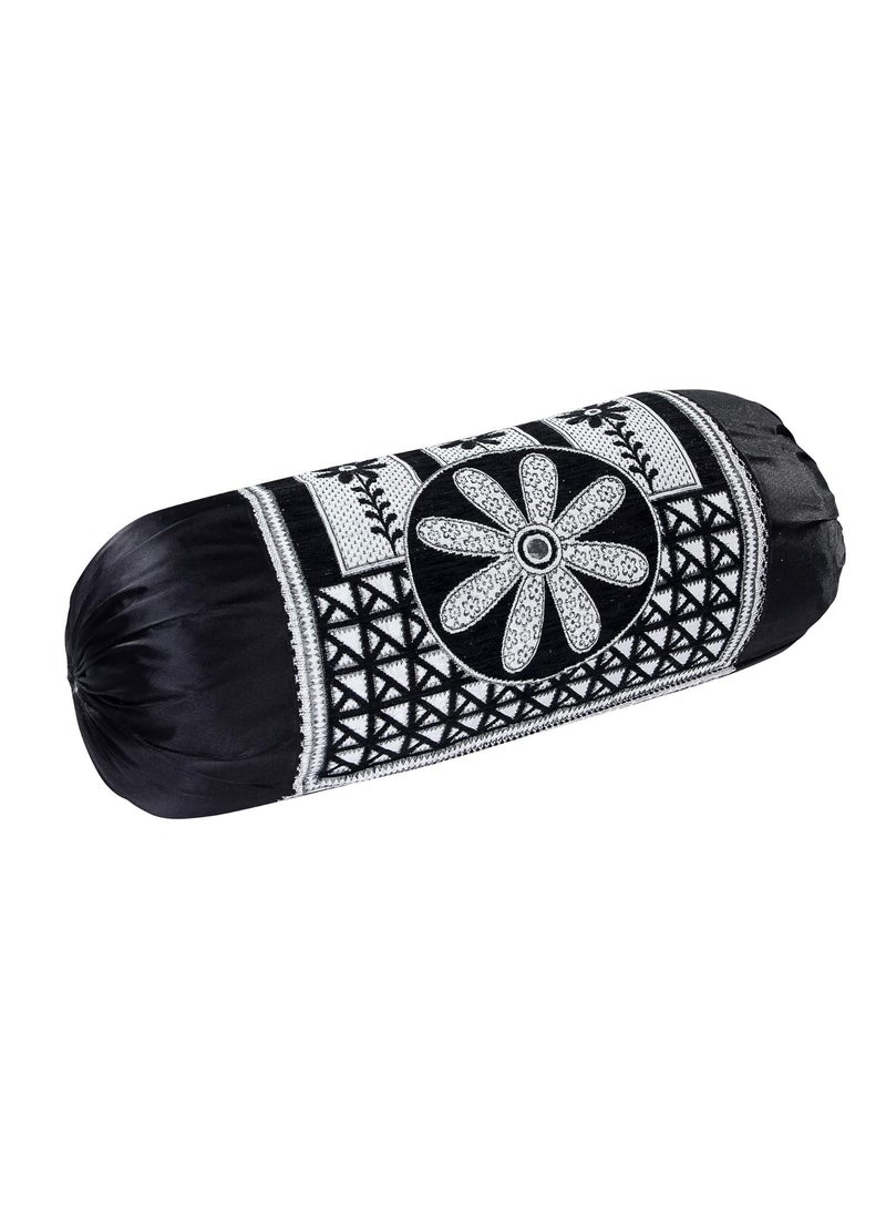 HSR Collection HSR Collection Velvet Chenille Floral Bolster Cover Set Black 32 x 16 inches Standard 2 Piece  - Image 2