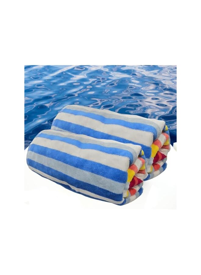 The Bros منشفة شاطئ مخططة فاخرة (65 × 130 سم) - 100% قطن، ناعمة وسريعة الجفاف، مزدوجة الخياطة للمتانة، منشفة مثالية للشاطئ، المسبح، والسفر (1PC/2PC) (2، مخطط بألوان متعددة) - Image 2