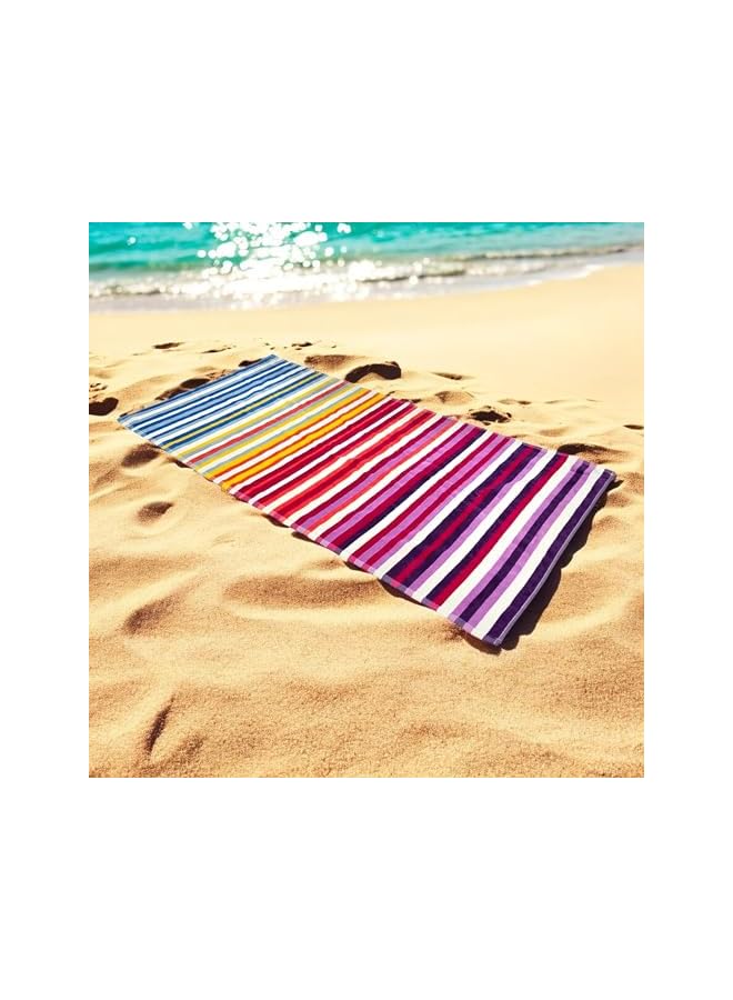 The Bros منشفة شاطئ مخططة فاخرة (65 × 130 سم) - 100% قطن، ناعمة وسريعة الجفاف، مزدوجة الخياطة للمتانة، منشفة مثالية للشاطئ، المسبح، والسفر (1PC/2PC) (2، مخطط بألوان متعددة) - Image 4