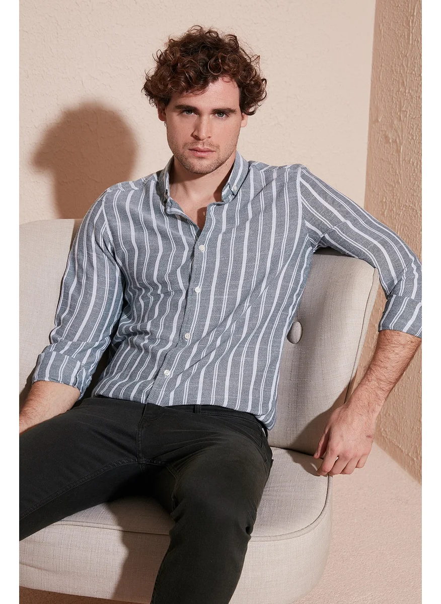 بوراتي Cotton Striped Slim Fit Shirt Men's Shirt CF23S114294