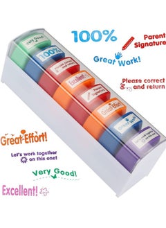 EHOME Teacher Stamps for Classroom Grading 8PCS, Rectangular Self Inking Colorful Set for Teachers Gifts with Motivational Encouraging Messages ,Homeschool & Teacher Supplies  - Image 1