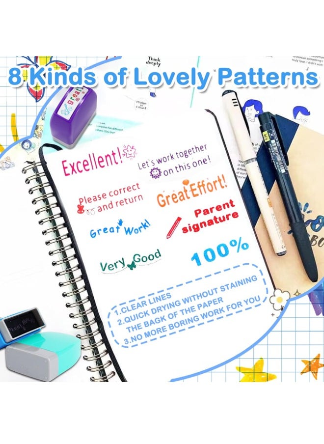 EHOME Teacher Stamps for Classroom Grading 8PCS, Rectangular Self Inking Colorful Set for Teachers Gifts with Motivational Encouraging Messages ,Homeschool & Teacher Supplies  - Image 2