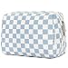 Narwey Checkered Makeup Bag Travel Cosmetic Bag Organizer Toiletry Bag Make Up Bags with Compartments for Women GirlsLarge Sky Blue Checkerboard - Image 2