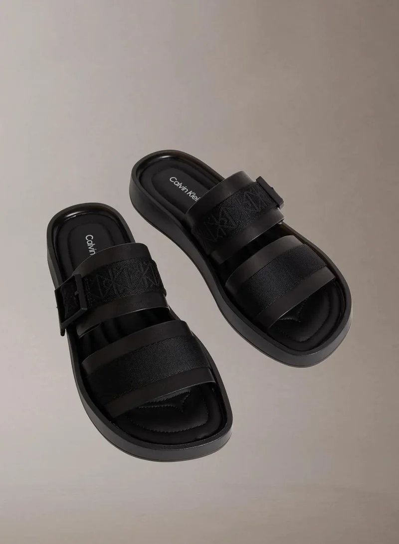Calvin Klein CK Milo - Leather Logo Jacquard Sandals