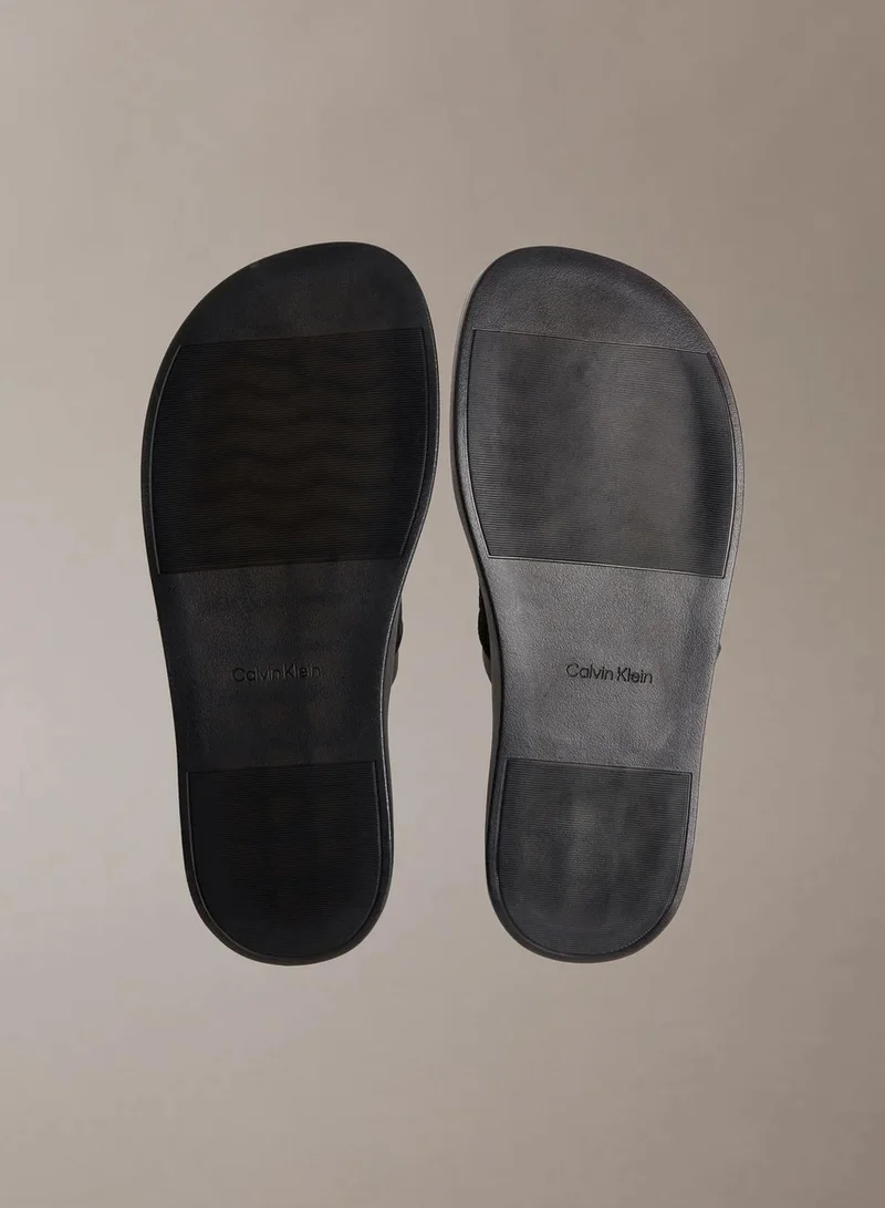 Calvin Klein Triple Black CK Milo - Leather Logo Jacquard Sandals for Men | Best Price UAE