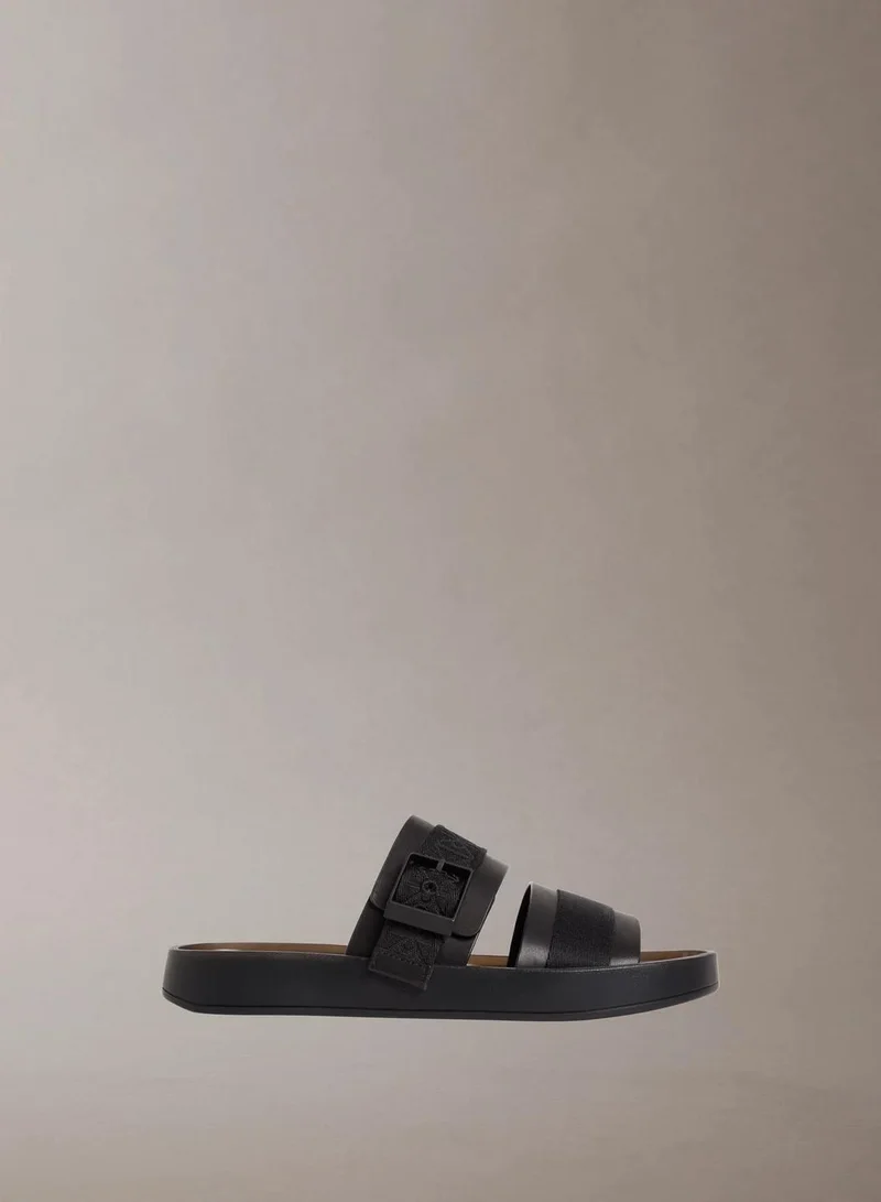 Calvin Klein CK Milo - Leather Logo Jacquard Sandals