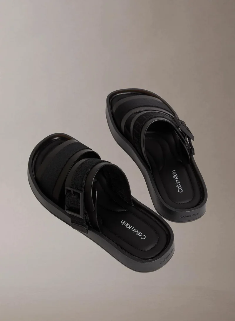 Calvin Klein Triple Black CK Milo - Leather Logo Jacquard Sandals for Men | Best Price UAE