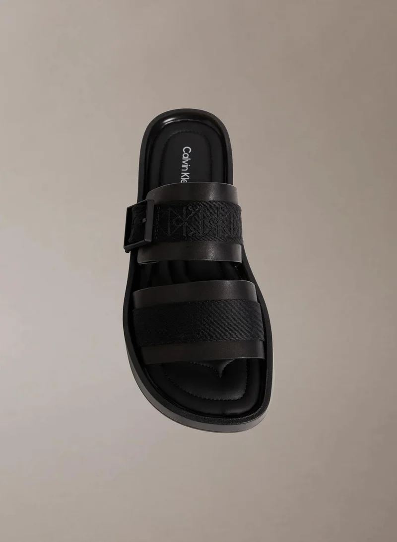 Calvin Klein Triple Black CK Milo - Leather Logo Jacquard Sandals for Men | Best Price UAE