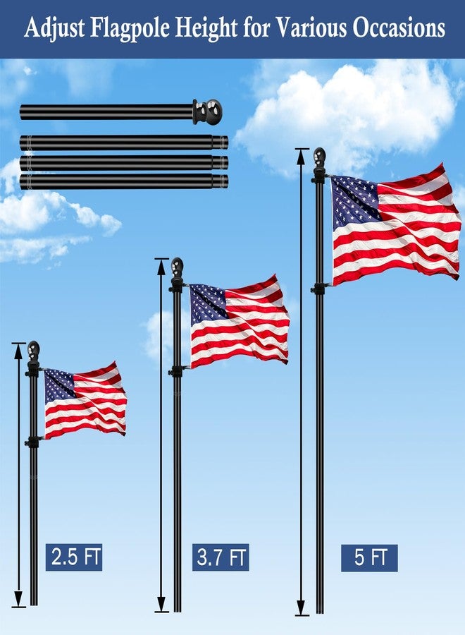 NQ 6FT Flag Poles for Outside House with Flag Pole Rings, House Flag Poles for Porch, Tangle Free Yard Flag Pole Kit, Porch Flag Pole Residential, Heavy Duty Outdoor Flag Pole (Black) - Image 4