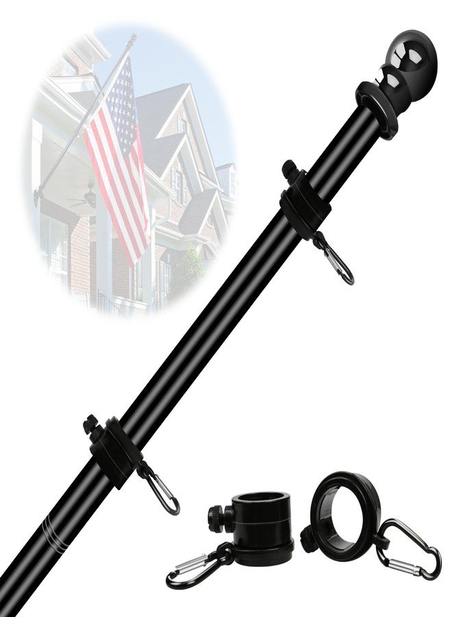 NQ 6FT Flag Poles for Outside House with Flag Pole Rings, House Flag Poles for Porch, Tangle Free Yard Flag Pole Kit, Porch Flag Pole Residential, Heavy Duty Outdoor Flag Pole (Black) - Image 1