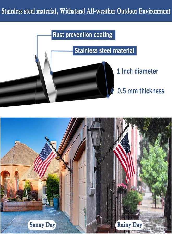 NQ 6FT Flag Poles for Outside House with Flag Pole Rings, House Flag Poles for Porch, Tangle Free Yard Flag Pole Kit, Porch Flag Pole Residential, Heavy Duty Outdoor Flag Pole (Black) - Image 3