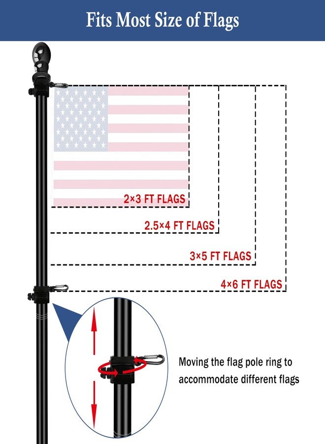 NQ 6FT Flag Poles for Outside House with Flag Pole Rings, House Flag Poles for Porch, Tangle Free Yard Flag Pole Kit, Porch Flag Pole Residential, Heavy Duty Outdoor Flag Pole (Black) - Image 5
