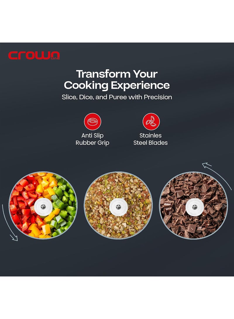 Crownline Electric Food Chopper & Grinder, 500W, 2-Speed with Pulse Function, 1.8L Glass Bowl, 4 Stainless Steel Blades, Multi-Function Mincer for Vegetables & Meat, 220-240V 1.8 L 300 W GC-275 Glass - Image 4