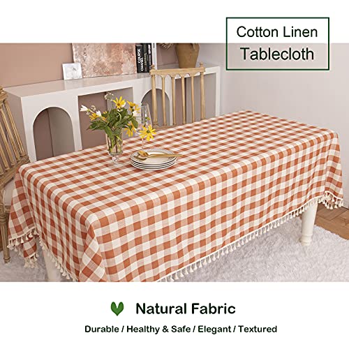 Midsummer Breeze Rustic Plaid Thanksgiving Tablecloth-Country Buffalo Check Cotton Table Cloth for Spring Fall Farmhouse Kitchen Dining Restaurant Decoration(Rectangle/Oblong, 55x70, Orange) - Image 2