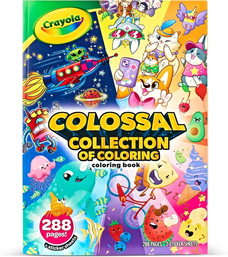 Crayola Colossal Collection of Coloring, 288 Coloring Book Pages, 2 Sticker Sheets, Coloring Book for Kids, Travel Activity - Image 1